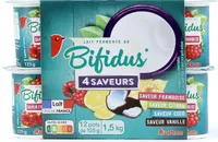 Lait fermenté au BIFIDUS*4 SAVEURSFramboise - Citron - Coco - Vanille*qui apporte au produit son goût unique