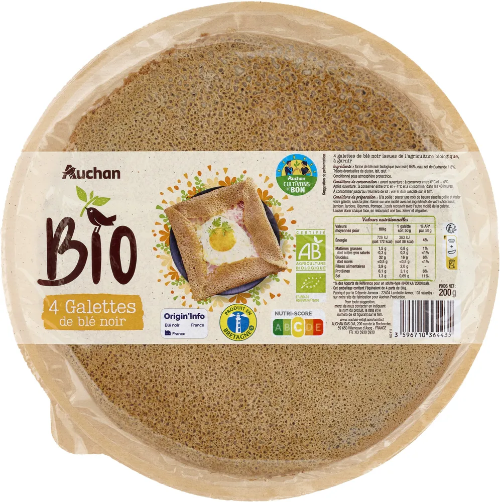 4 galettes de blé noirissues de l'agriculture biologique