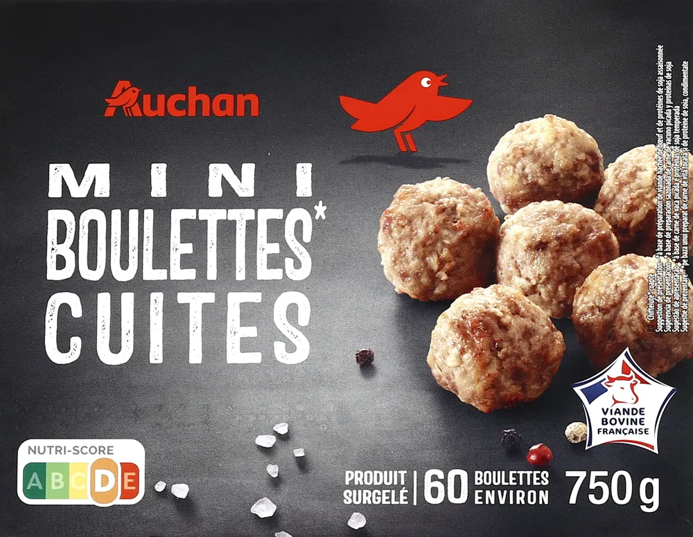 Mini boulettes* cuites* à base de préparation de viande de bœuf et de protéines de soja assaisonnée