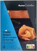 Truite fumée, élevée en mer en Norvège, salage traditionnel au sel sec, fumée au bois de hêtre