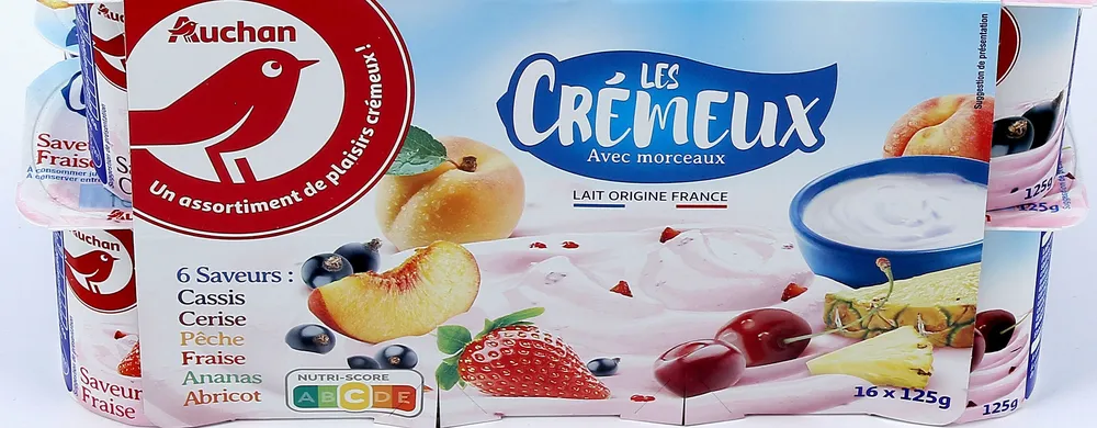 Les Crémeux avec morceaux6 saveurs : Cassis - Cerise - Pêche - Fraise - Ananas - Abricot