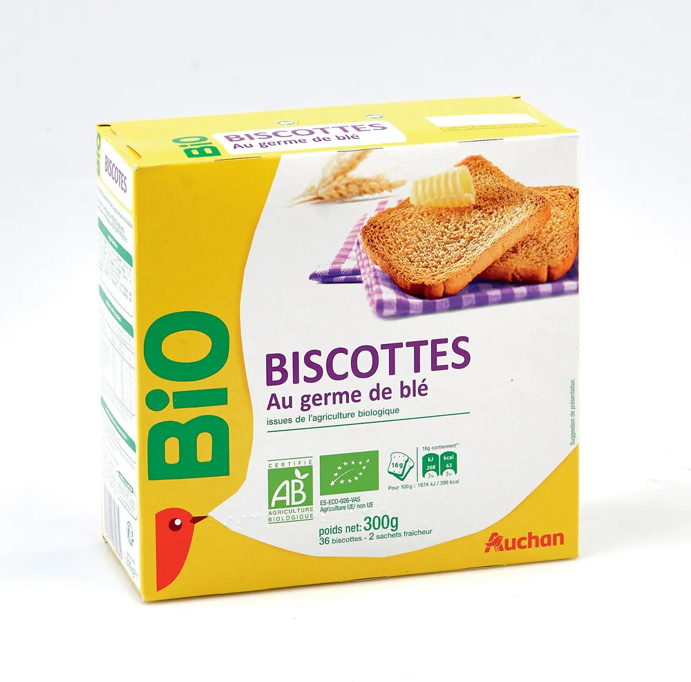 Biscottes au germe de blé issues de l'agriculture biologique