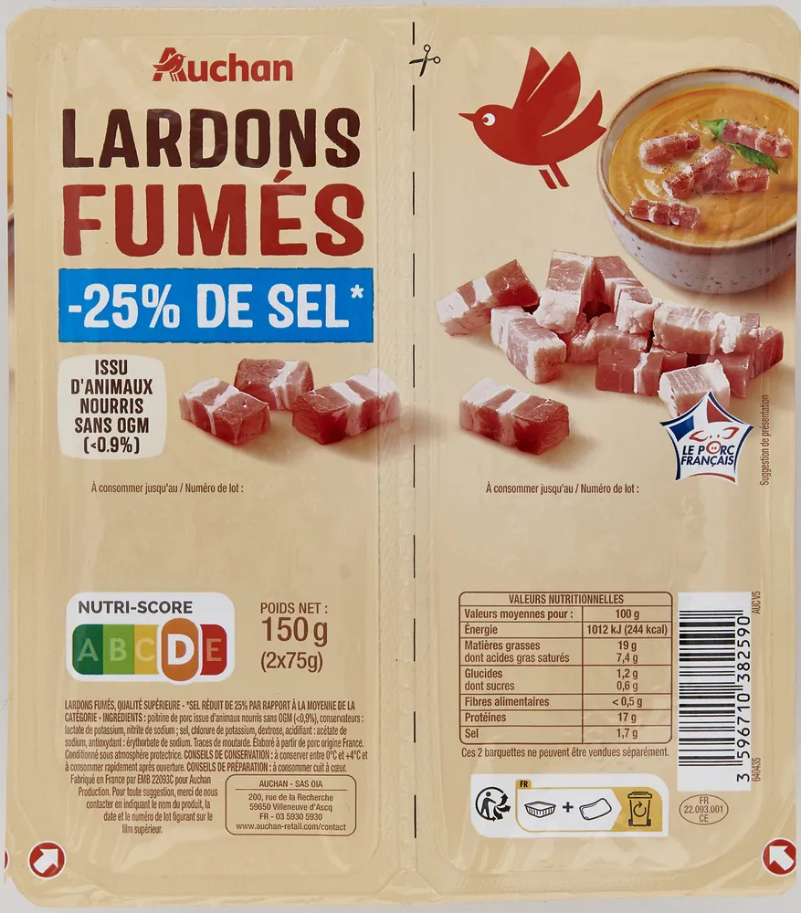 Lardons fumes -25% de sel*