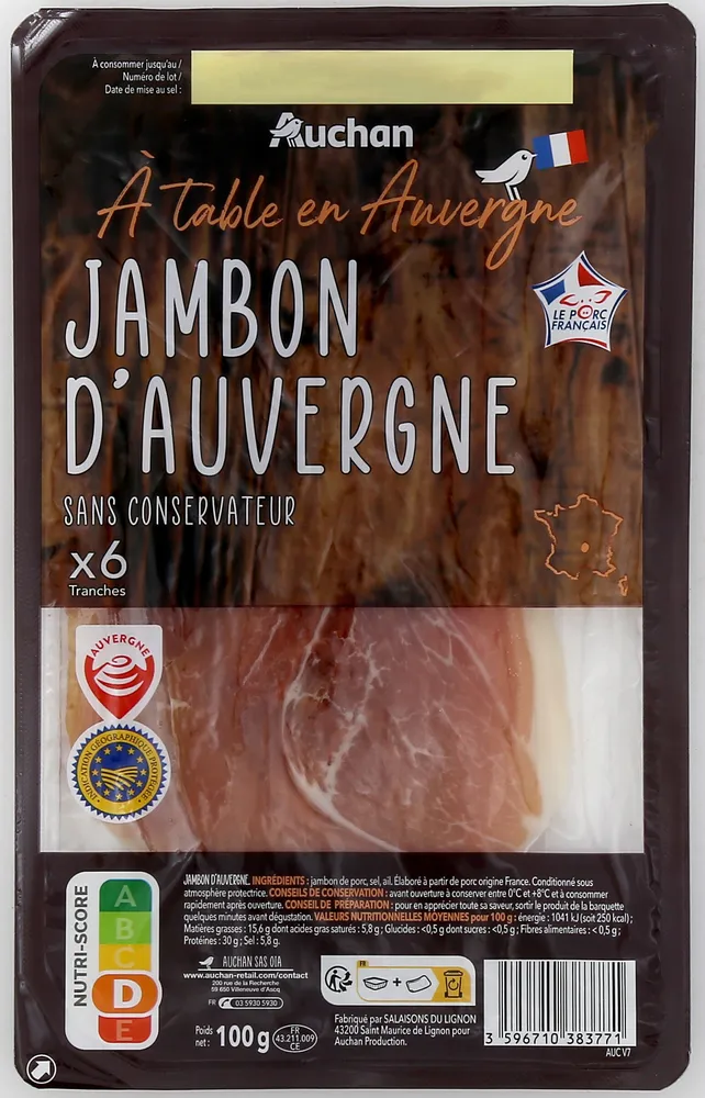 Jambon d'Auvergne sans conservateur