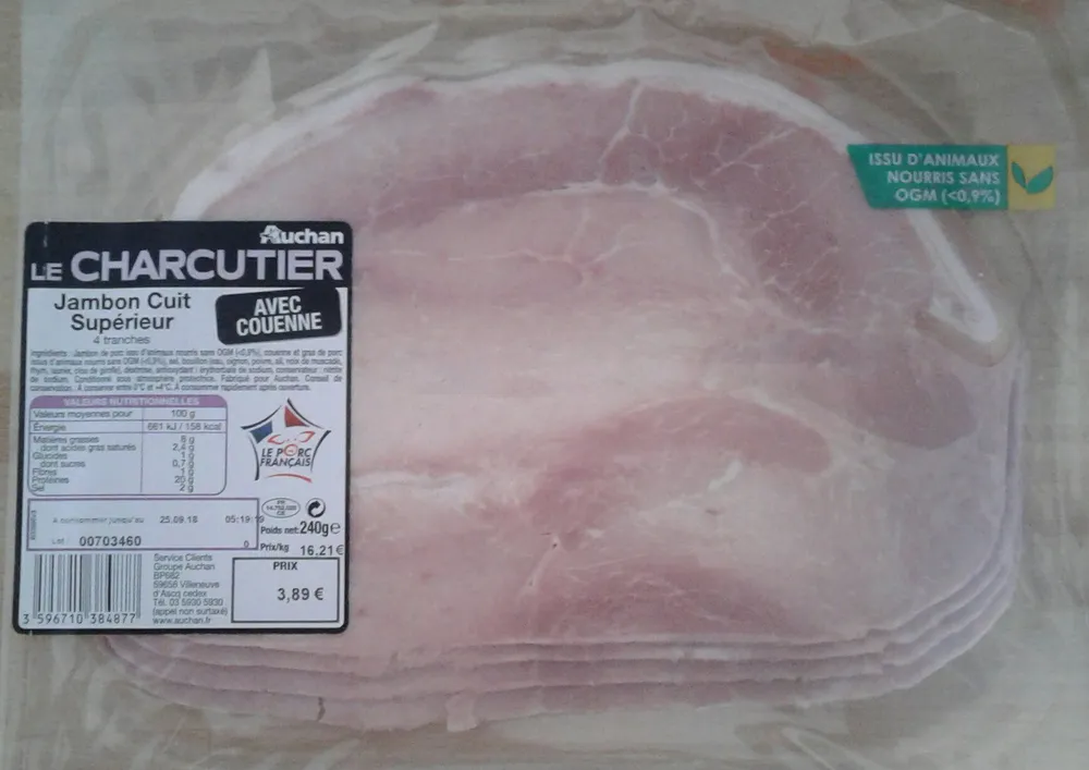 Le Charcutier jambon cuit avec couenne x4