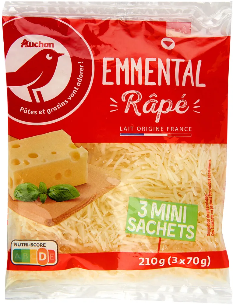 Emmental râpé3 MINI SACHETS 210g (3x70g)