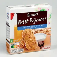 Auchan biscuits petit dej lait et pepites de chocolat 600g