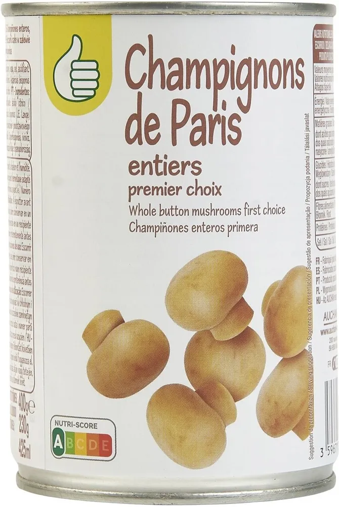 Pouce champignons entiers 1er choix boite 1/2 230g