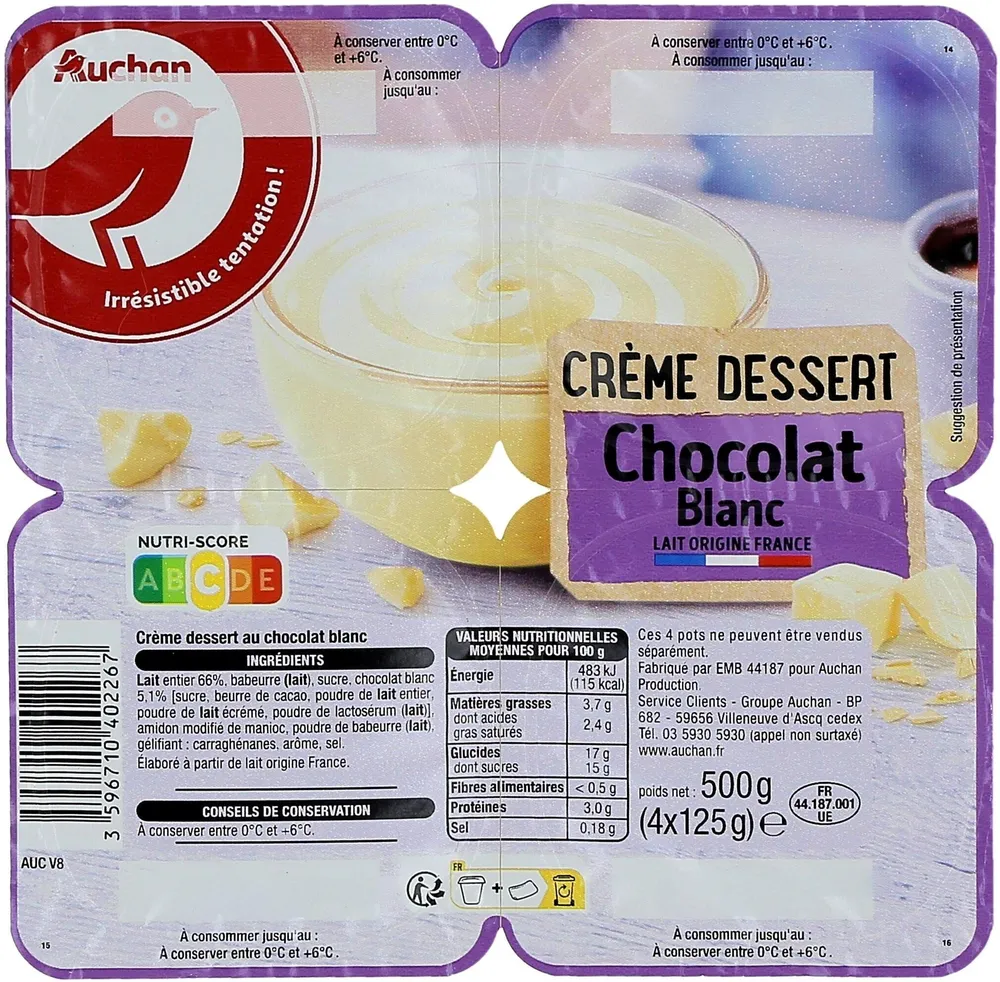 Crème dessert chocolat blanc