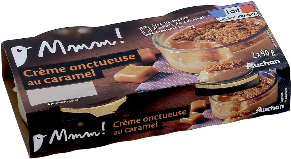 Auchan gourmetcreme onctueuse au caramel avec sachet d eclats de caramel