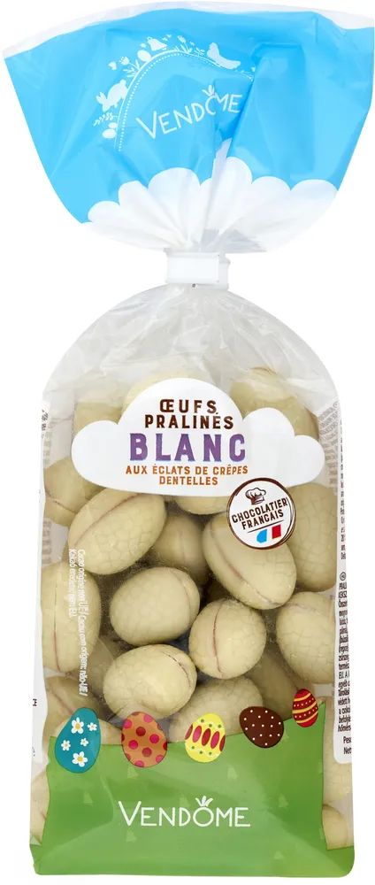 Œufs Pralinés Blanc aux éclats de crêpes dentelles