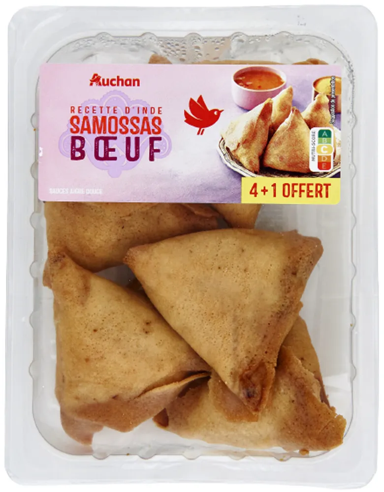 RECETTE DES INDESsamossas bœufsauce aigre douce+ 1 GRATUIT5 samossas + 1 sachet de sauce