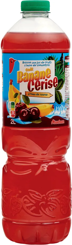 Boisson aux jus de fruits à base de concentrés - goût banane cerise - à l'eau de source
