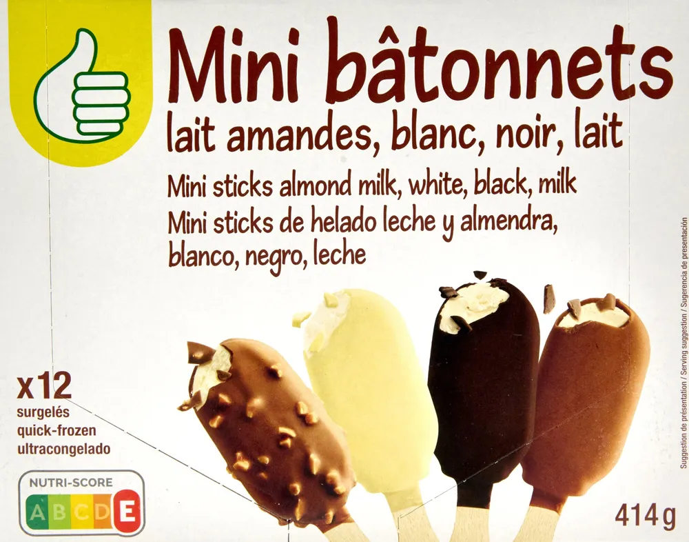 Mini bâtonnets lait amandes, blanc, noir, lait