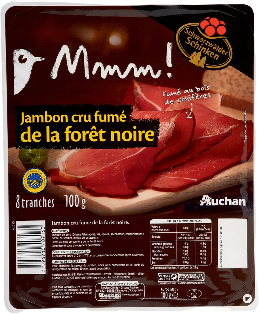 Jambon cru fumé de la forêt noire
