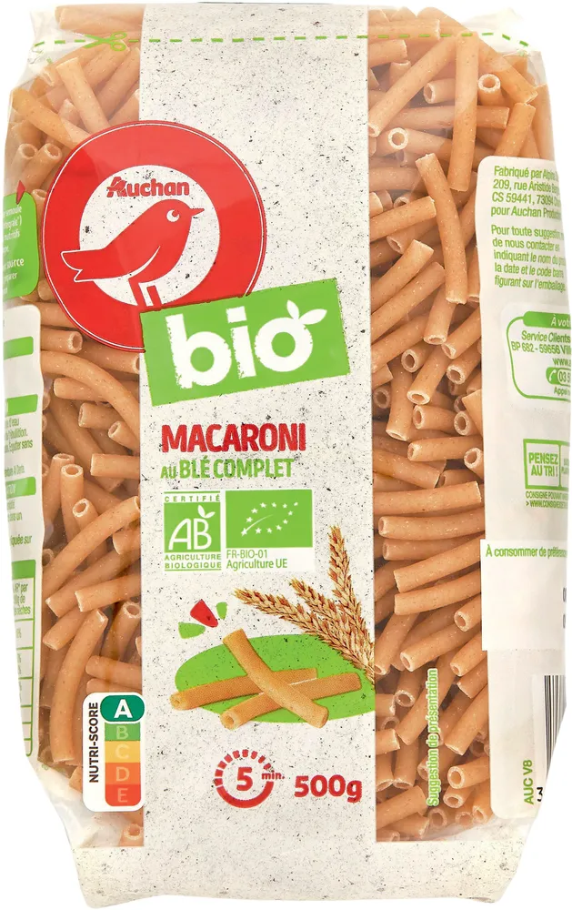 Macaroni au blé complet BIO 500g