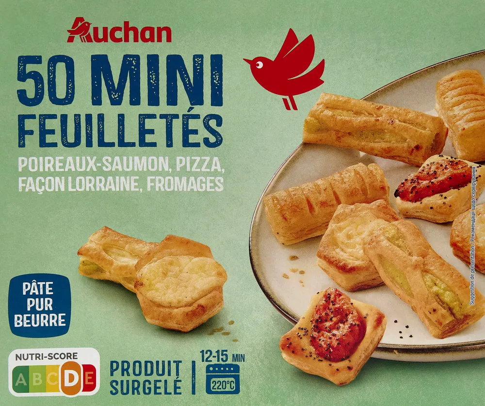 50 mini-feuilletéspoireaux-saumon, pizza, façon lorraine, fromages