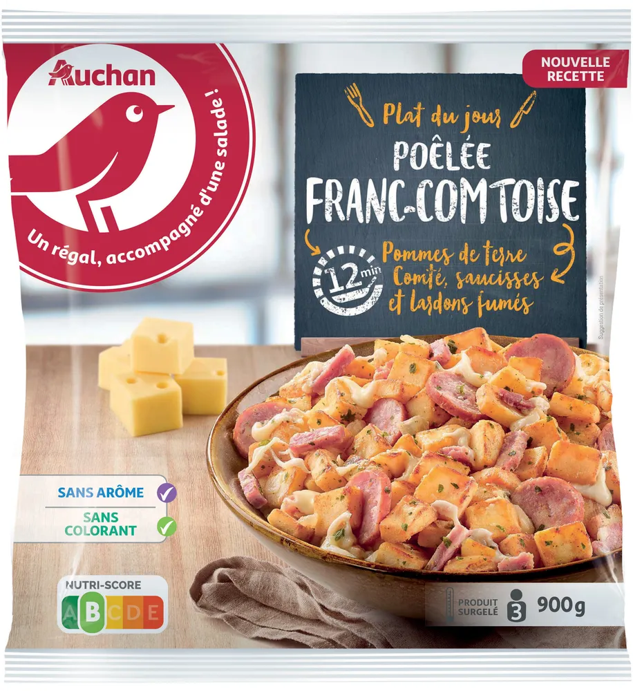 Poêlée franc-comtoise Pommes de terre, Comté, saucisses et lardons fumés
