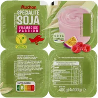 Spécialité au Soja framboise passionPicto : Soja origine France issu d'une filière contrôlée