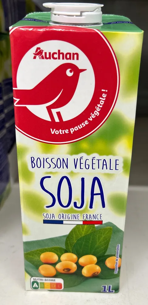 Sojapicto : Soja origine FrancePicto : Agiter avant de servirPicto : Auchan Votre pause végétal !