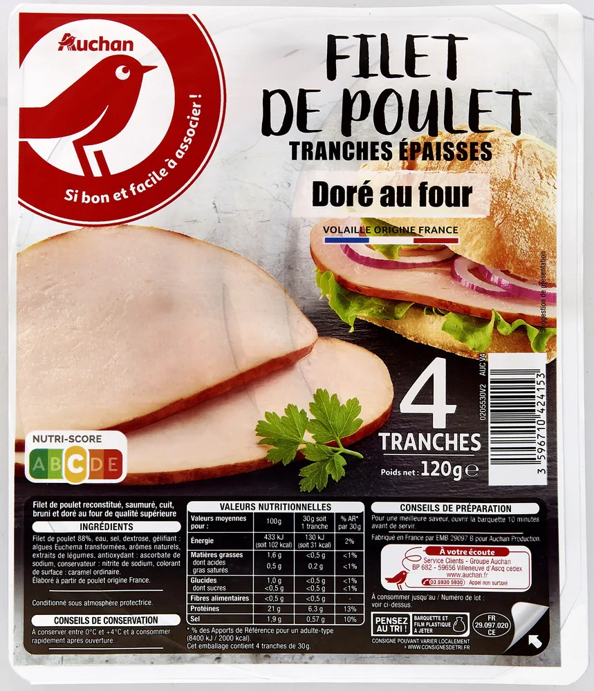 Filet de poulet tranches épaisses doré au four