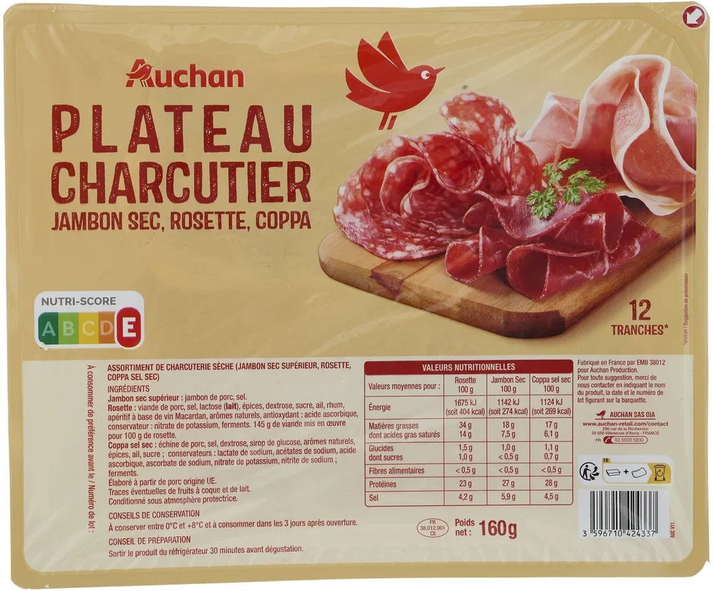 Plateau charcutierJambon sec, Rosette, Coppa