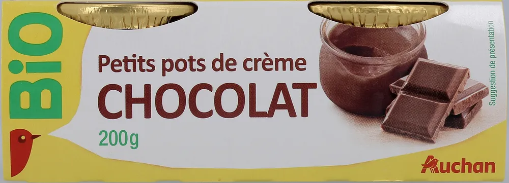 Petits pots de crèmeChocolatissus de l'agriculture biologiqueLogo ABLogo Européen (feuille étoilée)FR-BIO-01Agriculture UE / non UE