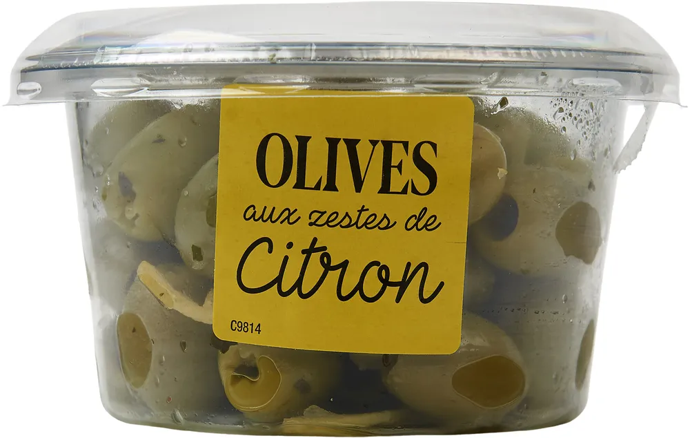 Olives vertes dénoyautées aux zestes de citron