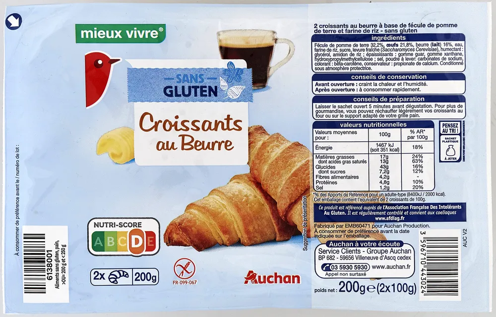 Croissants au beurre sans gluten x 2