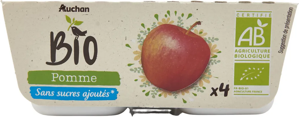 issues de l'agriculture biologique.Sans sucres ajoutés*.POMME * conformément à la réglementation. Contient des sucres naturellement présents dans les fruits.