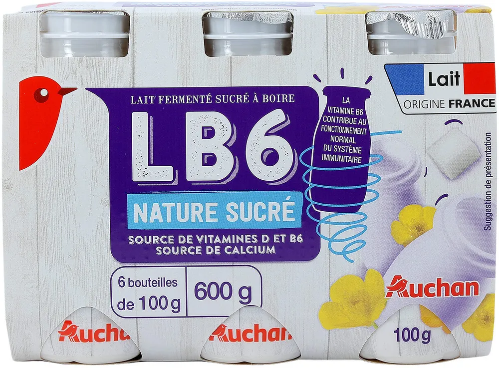 Lait fermenté à boire LB6 nature sucrésource de calciumsource de vitamines D et B6