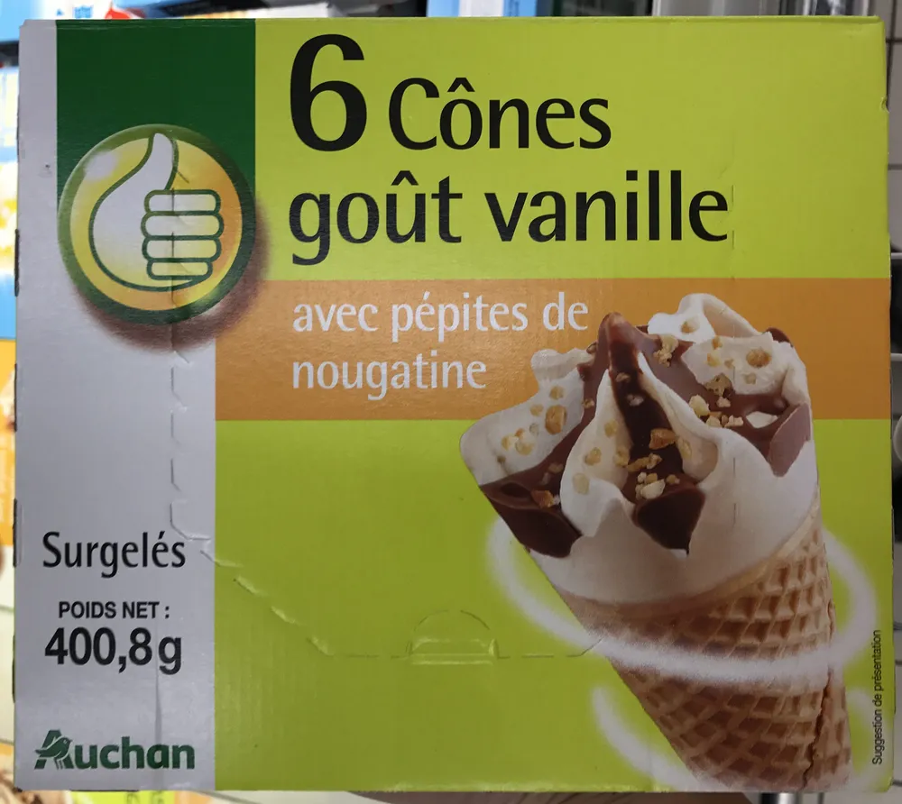 6 Cônes goût Vanille avec Pépites deNougatine