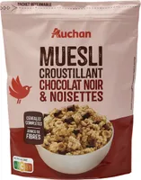 Auchan muesli croustillant chocolat noir et noisettes 450g