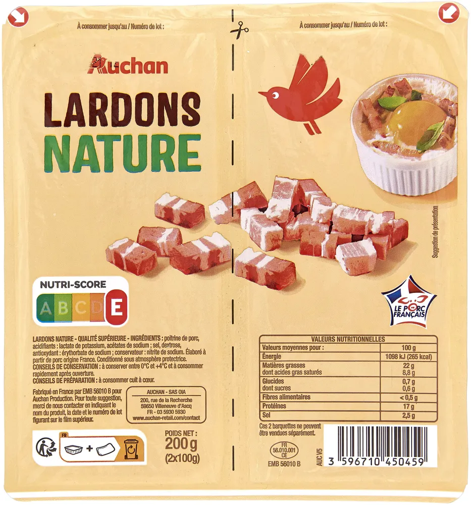 Lardons nature qualité supérieure