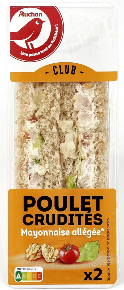 Pain de mie completpoulet rôti crudités mayonnaise allégée en matières grasses