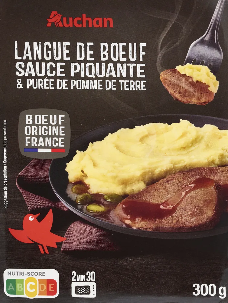 Langue de boeuf Purée de pomme de terres et sauce piquante