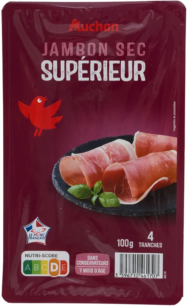 Jambon sec supérieur Auchan, sans conservateur, 7 mois d'âge