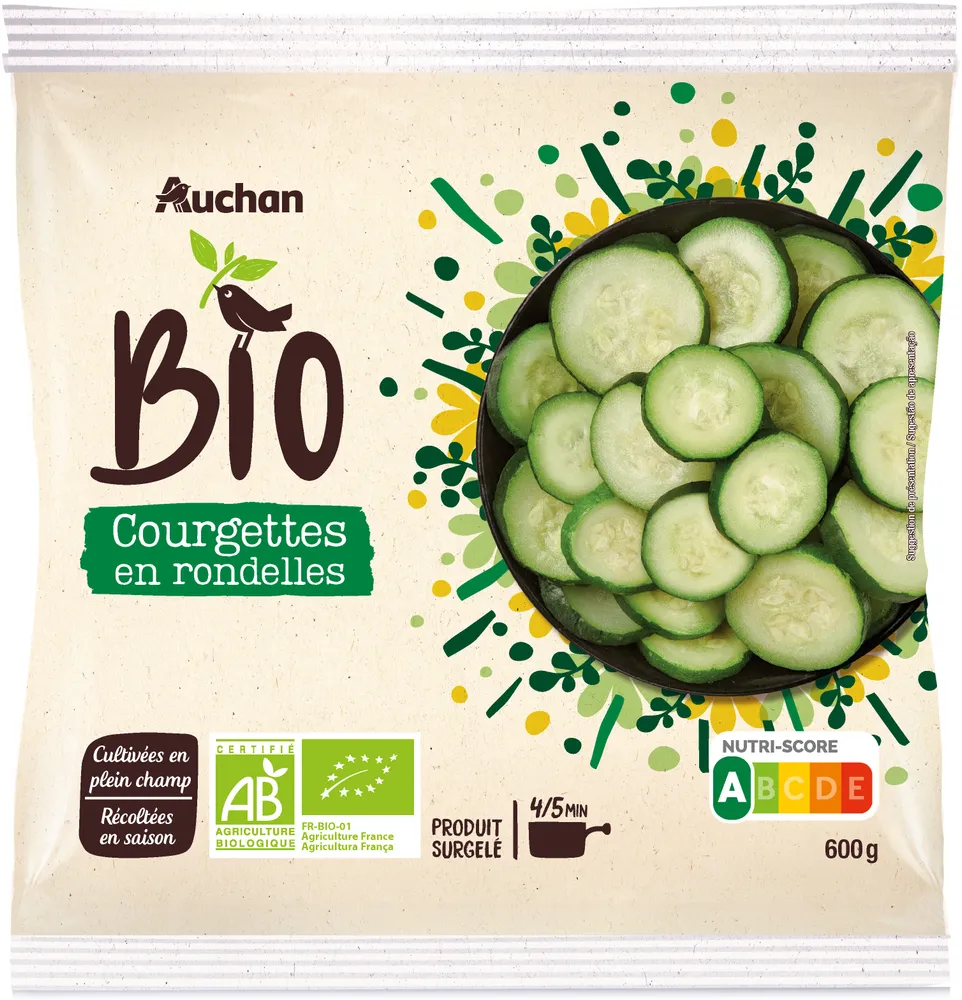 Courgettes en rondelles issues de l'agriculture biologique