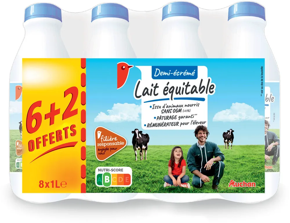 LAIT DEMI ECREMESOLIDAIRES POUR SOUTENIR NOS PRODUCTEURS*Plus juste rémunération*Vaches nourries sans OGM* -* <0.9%6+2 x1L