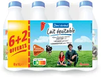 LAIT DEMI ECREMESOLIDAIRES POUR SOUTENIR NOS PRODUCTEURS*Plus juste rémunération*Vaches nourries sans OGM* -* <0.9%6+2 x1L