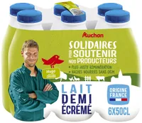 LAIT DEMI ECREMESOLIDAIRES POUR SOUTENIR NOS PRODUCTEURS*Plus juste rémunération*Vaches nourries sans OGM* -* <0.9%6x50 cL