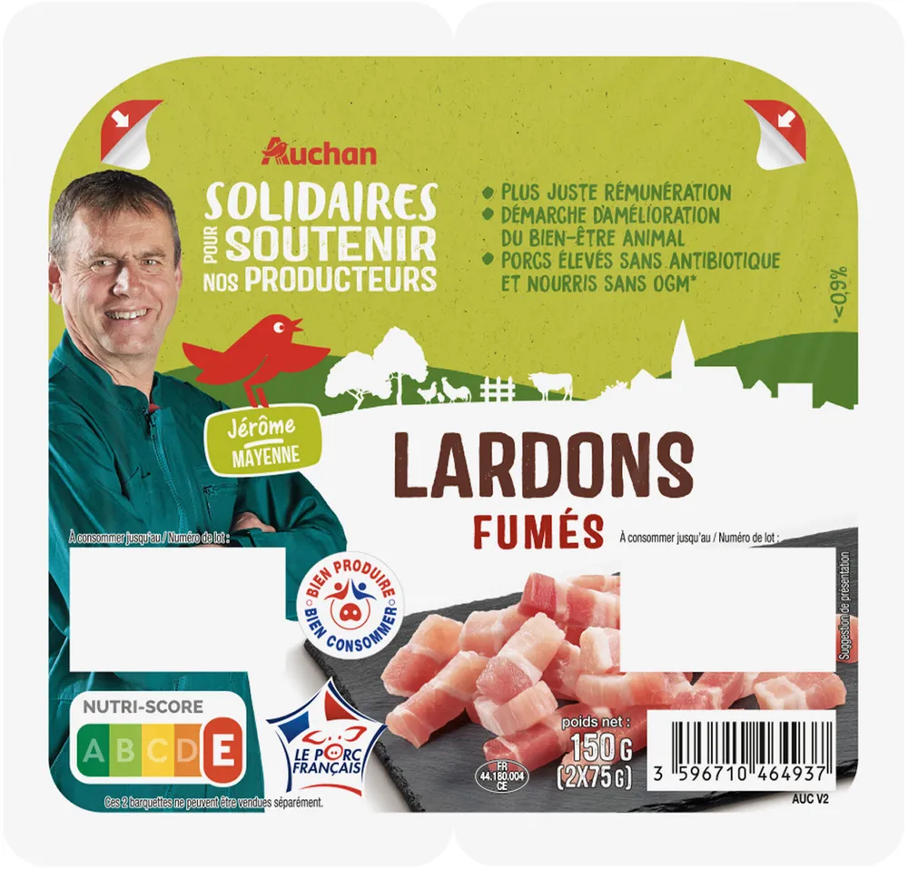 lardons fumés - Porcs élevés sans antibiotiques et nourris sans OGM (<0.9%)