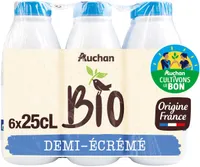 Auchan BioLAIT DEMI ECREMEORIGINE FRANCE SOLIDAIRES POUR SOUTENIR NOS PRODUCTEURSFilière responsable6x25 cL