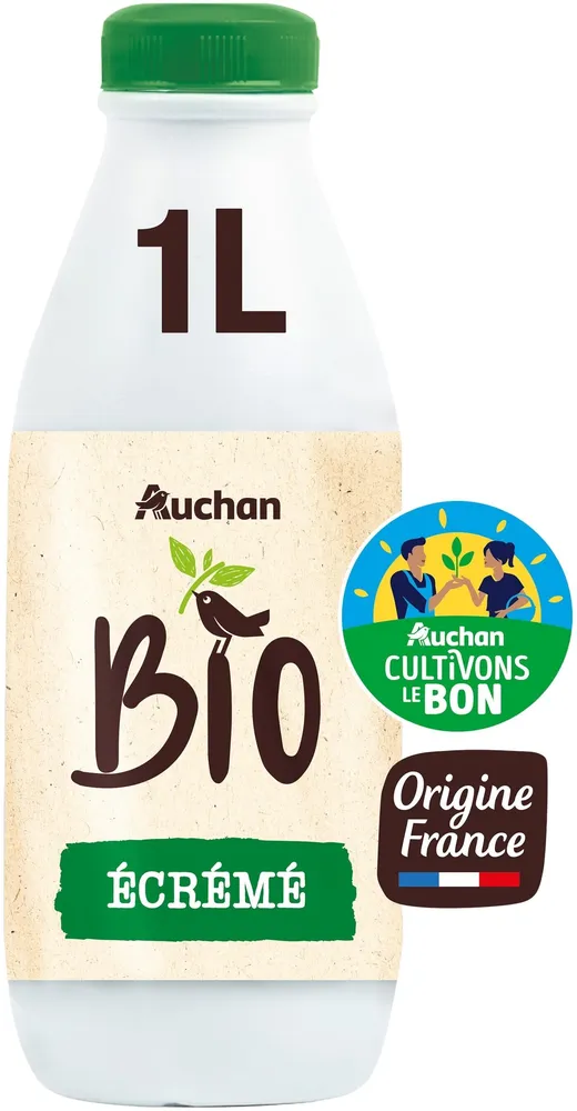 AUCHAN BIO LAIT ECREMEorigine France SOLIDAIRES POUR SOUTENIR NOS PRODUCTEURS1L