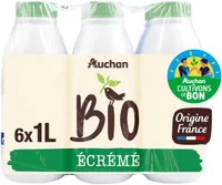 AUCHAN BIO LAIT ECREMEorigine France SOLIDAIRES POUR SOUTENIR NOS PRODUCTEURS6x1L