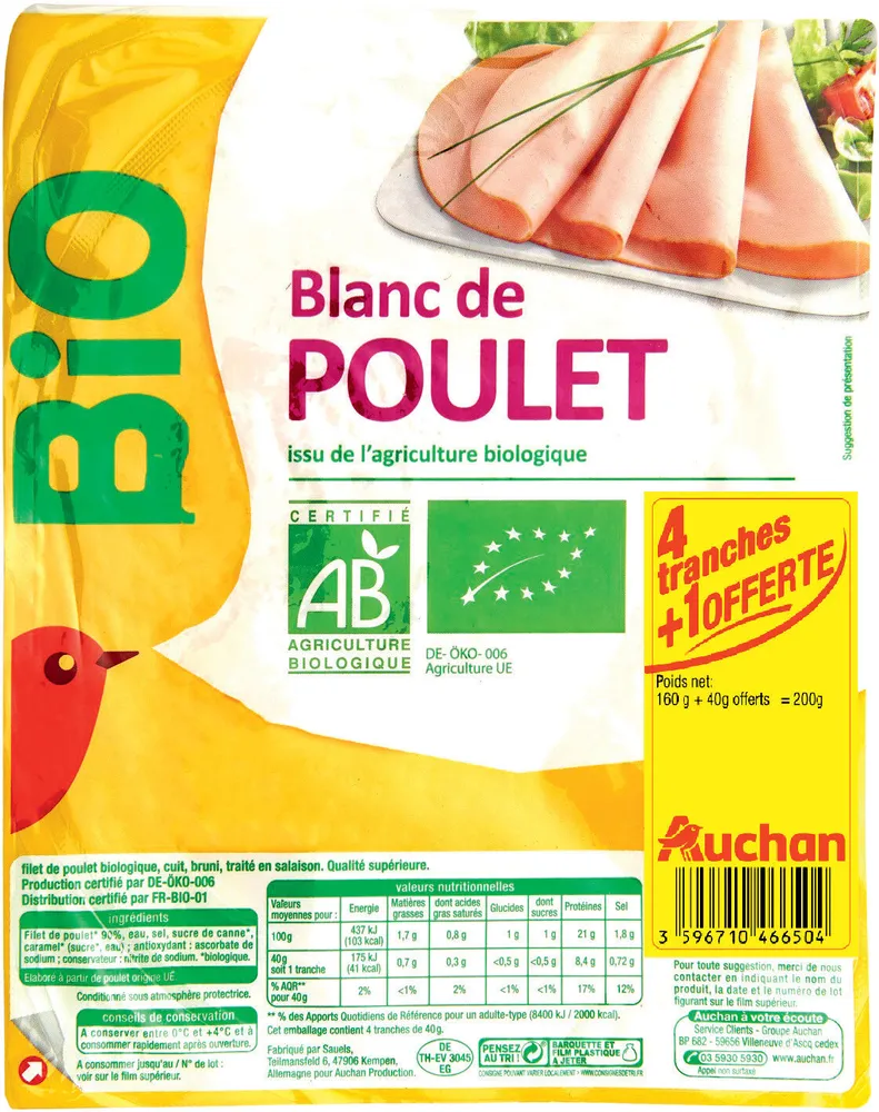 Blanc de Poulet supérieurIssu de l'agriculture biologique