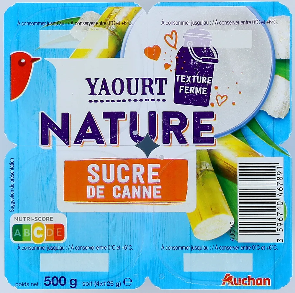 Yaourts nature au sucre de canne