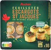 FEUILLETES ESCARGOTS ST JACQUES** AU BEURRE PERSILLE**Zygochlamys patagonica, origine Argentine (A) et/ ou Chlamys opercularis origine Royaume-Uni (B) et/ou îles Féroé (C) et ou Argopecten circularis