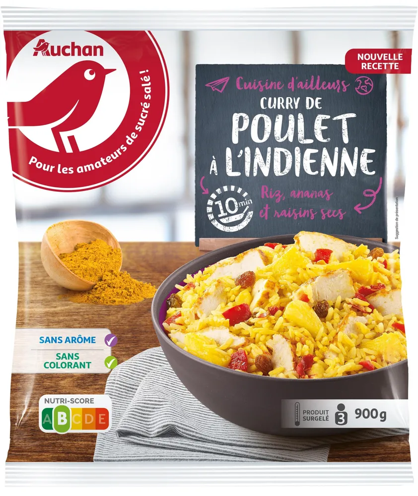 curry de poulet à l'indienne Riz, ananas et raisins sec -surgelé