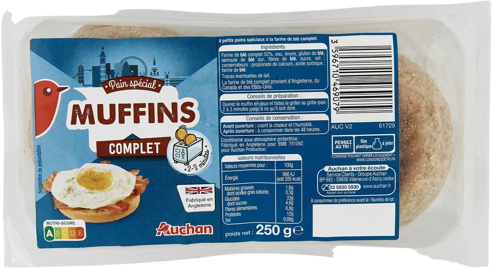 Muffins anglais complets x4